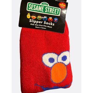 Sesame Street Kids Slipper Socks With Gripper Sole One Size Red Elmo Print